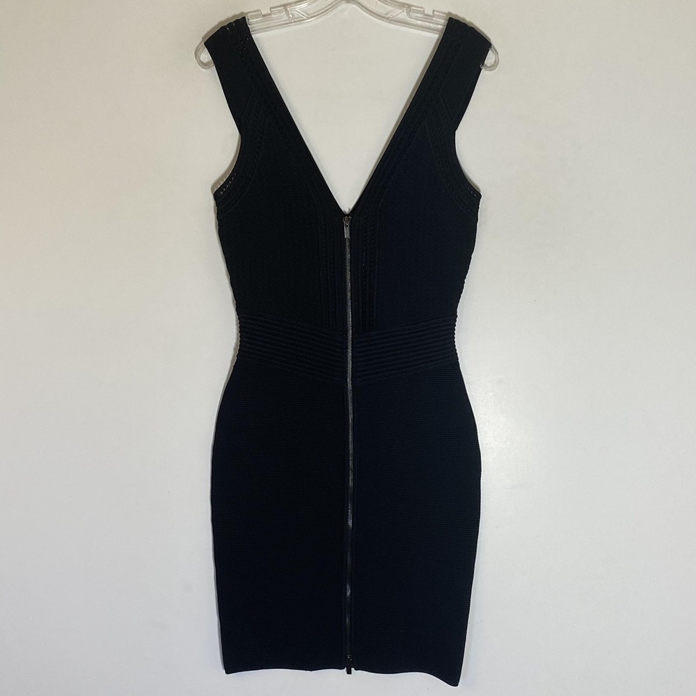 Diane Von Furstenberg Dress Womens Small Black Knit‎ Bodycon V Neck Mini Zip S